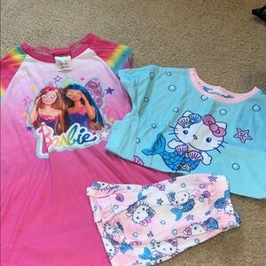 Barbie and Hello Kitty Kids Pajama Set - Pink and Blue